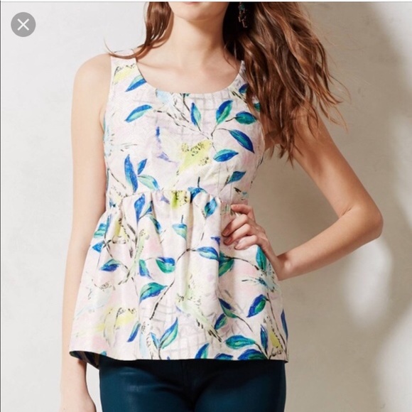 Anthropologie Tops - Anthropologie Leifsdotter Metallic Birds Peplum
